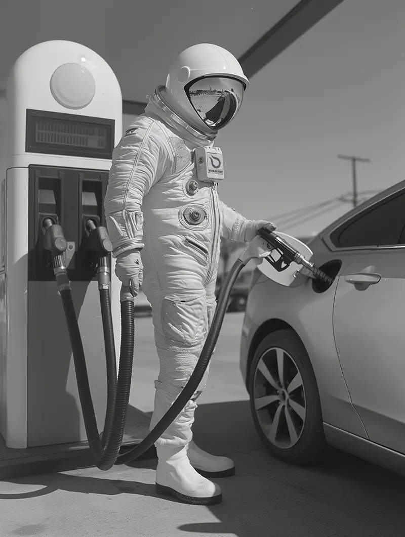 Astronaut tankt Auto